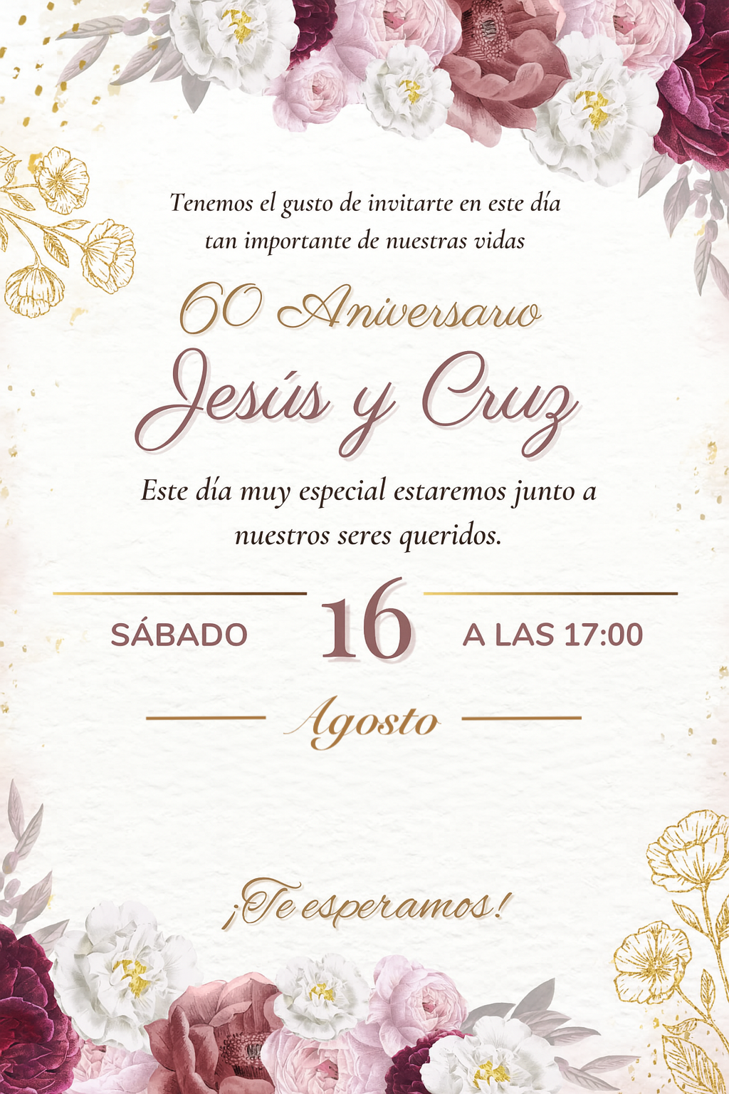 Image of the wedding invitation's details, including dates, names, and appreciation words.